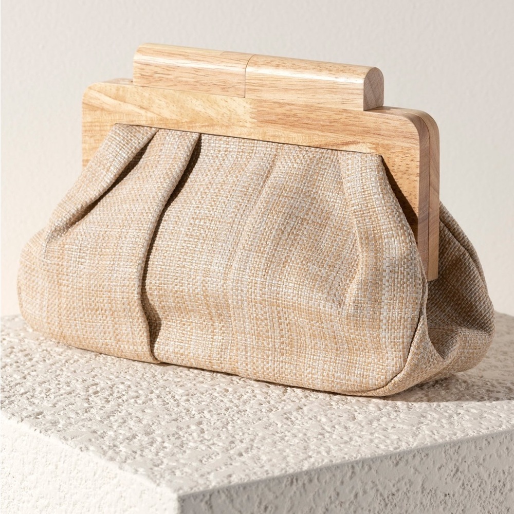 Shiraleah ALESSIA wood frame woven clutch bag